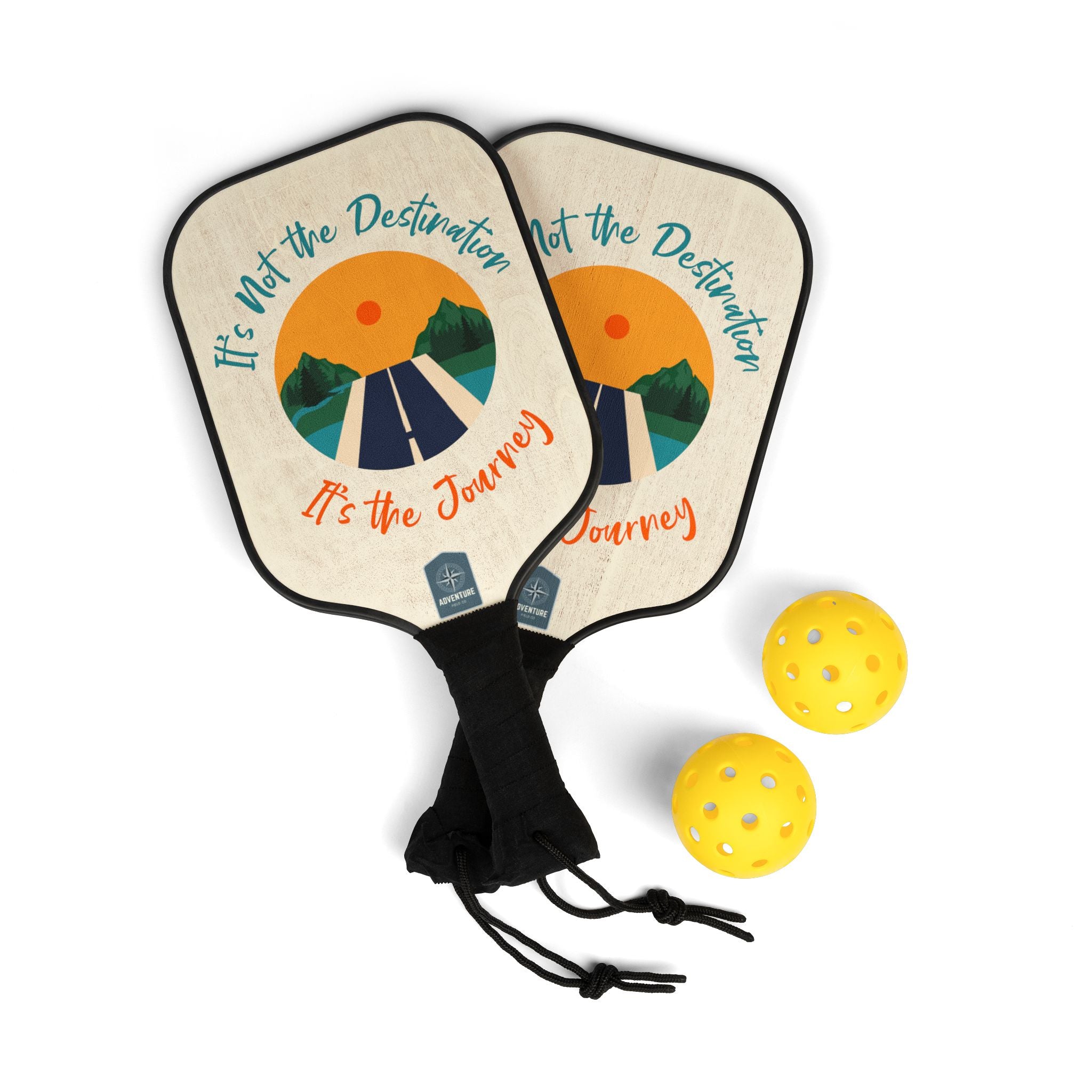Pickleball Paddle Set — "It’s Not the Destination, It’s the Journey" Retro Road Design
