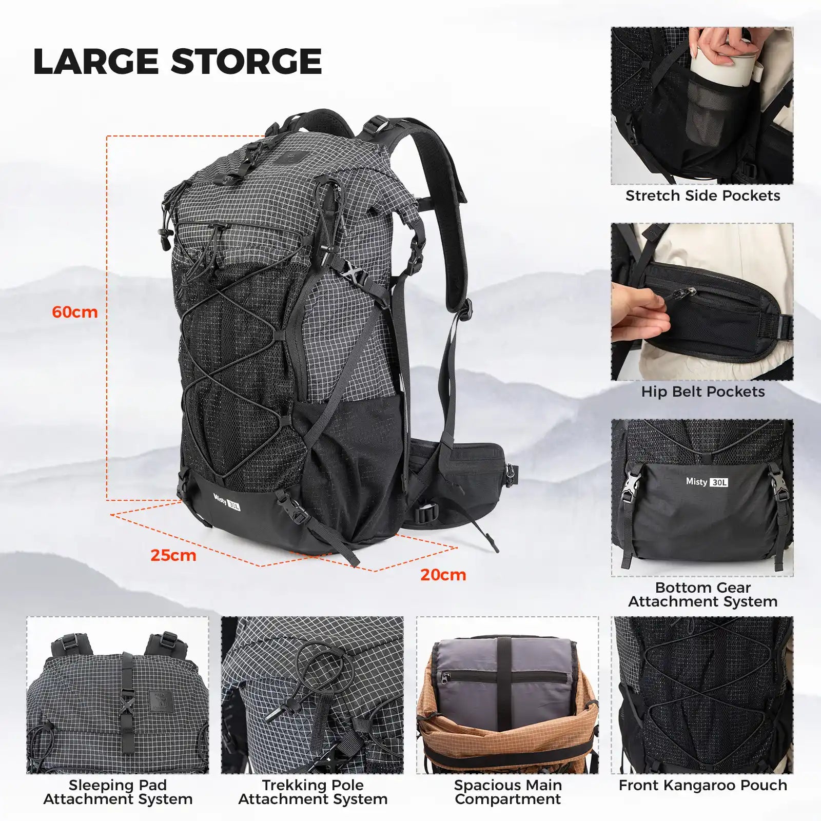 Large-capacity Hiking Backpack, Outdoor Lightweight & Waterproof Daypack, 30-35L